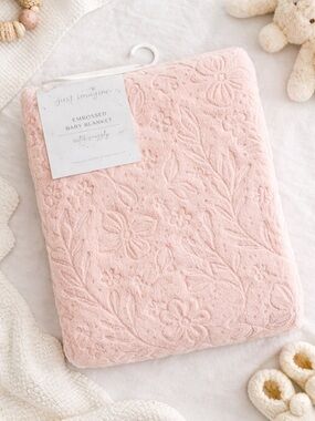 Just Imagine Embossed Baby Girl Blanket in Soft Pink 30x40 NWT